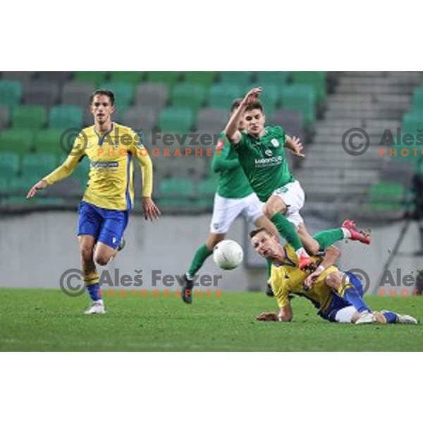 Jan Andrejasic and Dare Vrsic in action during Prva Liga Telekom Slovenije 2002-2021 football match between Olimpija and Koper in SRC Stozice, Ljubljana, Slovenia on November 7, 2020