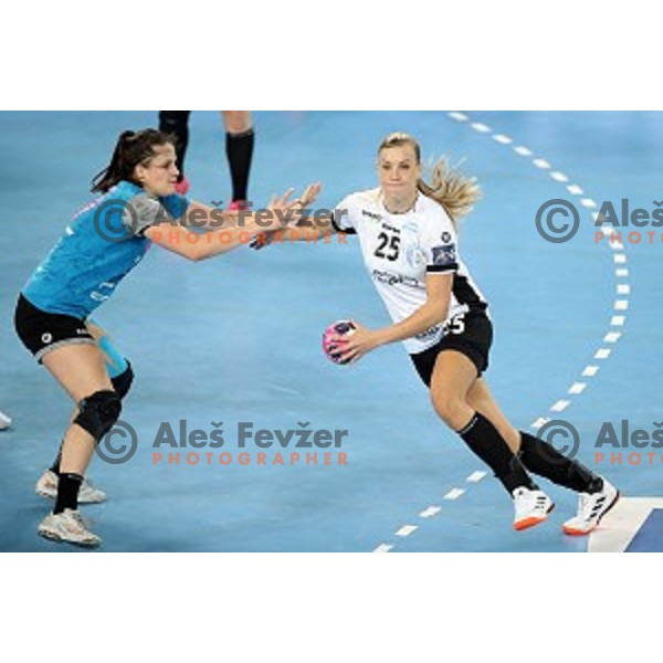 Natasa Ljepoja and Barbara Lazovic in action during EHF Champions League Women 2020-2021 handball match between Krim Mercator (SLO) and CSM Bucuresti (ROU) in SRC Stozice, Ljubljana, Slovenia on November 7, 2020