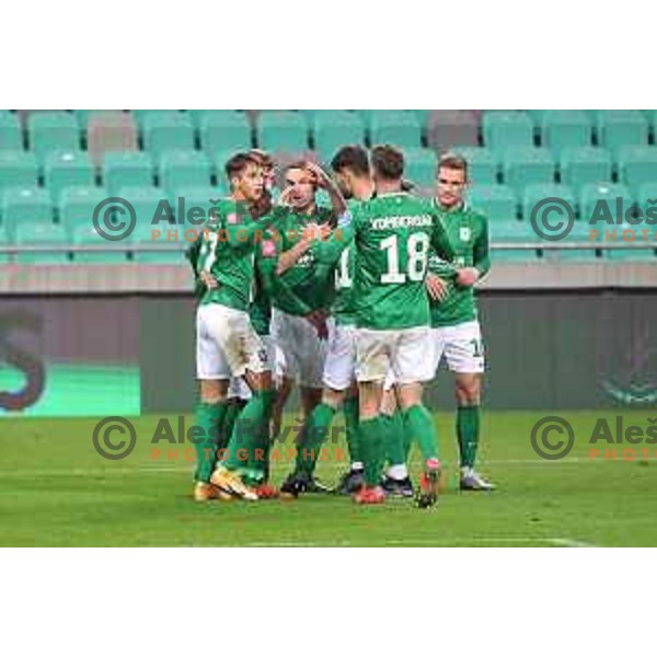 Mihail Caimacov, Djordje Ivanovic, Timi Max Elsnik during Prva Liga Telekom Slovenije 2002-2021 football match between Olimpija and Koper in SRC Stozice, Ljubljana, Slovenia on November 7, 2020