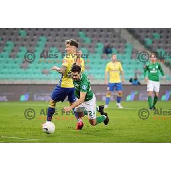 Luka Vekic and Marko Perkovic in action during Prva Liga Telekom Slovenije 2002-2021 football match between Olimpija and Koper in SRC Stozice, Ljubljana, Slovenia on November 7, 2020