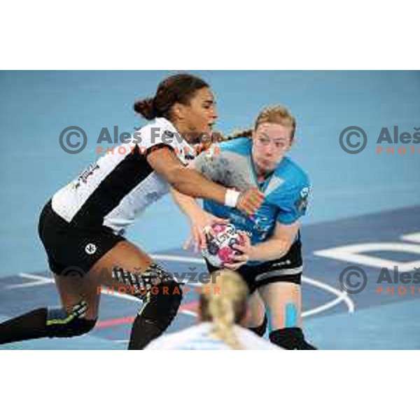 Elizabeth Omoregie and Harma van Kreij in action during EHF Champions League Women 2020-2021 handball match between Krim Mercator (SLO) and CSM Bucuresti (ROU) in SRC Stozice, Ljubljana, Slovenia on November 7, 2020