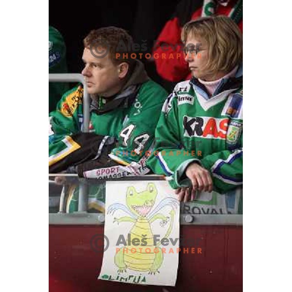 Sad ZM Olimpija fans after the fifth game of the Final of EBEL league between Red Bulls Salzburg and ZM Olimpija, played in Salzburg 23.3.2008. Red Bulls won 5:0 . Photo by Ales Fevzer 