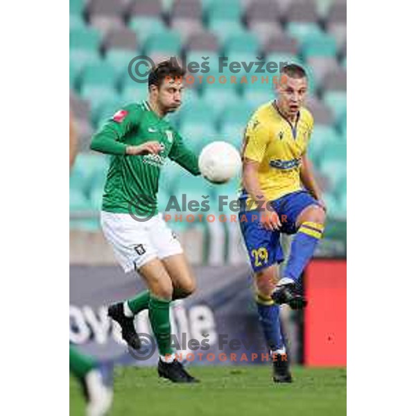 Luka Marin and Nikola Krajinovic in action during Prva Liga Telekom Slovenije 2002-2021 football match between Olimpija and Koper in SRC Stozice, Ljubljana, Slovenia on November 7, 2020