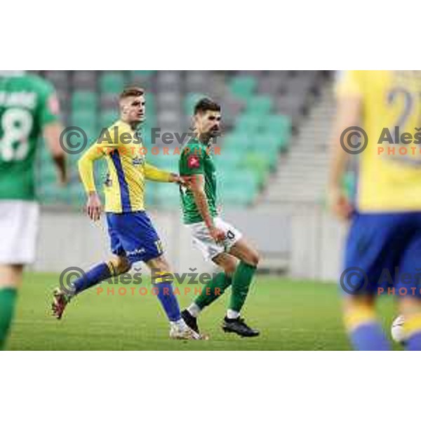 Nardin Mulahusejnovic and Marko Perkovic in action during Prva Liga Telekom Slovenije 2002-2021 football match between Olimpija and Koper in SRC Stozice, Ljubljana, Slovenia on November 7, 2020