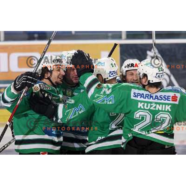 Yarema, Elik,Vnuk at sixth game of the Final of EBEL league between ZM Olimpija and Red Bulls Salzburg, played in Ljubljana 25.3.2008. Photo by Ales Fevzer 