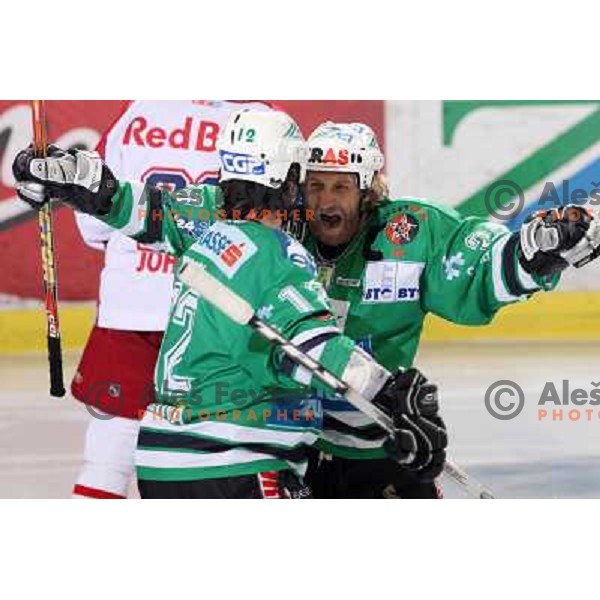 Elik and Vnuk at sixth game of the Final of EBEL league between ZM Olimpija and Red Bulls Salzburg, played in Ljubljana 25.3.2008. Photo by Ales Fevzer 