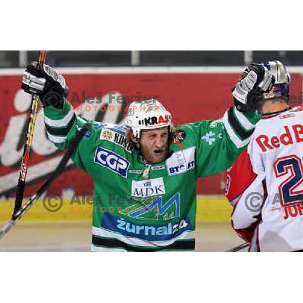 Vnuk celebrates goal at sixth game of the Final of EBEL league between ZM Olimpija and Red Bulls Salzburg, played in Ljubljana 25.3.2008. Photo by Ales Fevzer 