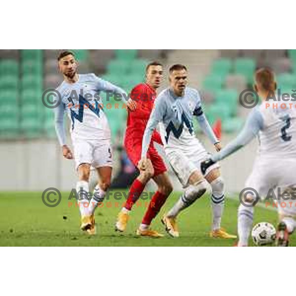 Andraz Sporar and Josip Ilicic in action during friendly football match between Slovenia and Azerbaijan in SRC Stozice, Ljubljana, Slovenia on November 11, 2020
