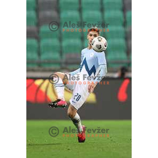 Adam Gnezda Cerin in action during friendly football match between Slovenia and Azerbaijan in SRC Stozice, Ljubljana, Slovenia on November 11, 2020