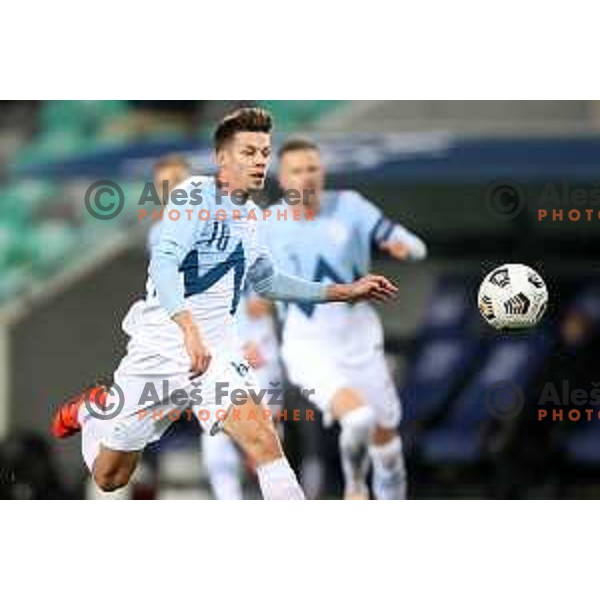 Miha Zajc in action during friendly football match between Slovenia and Azerbaijan in SRC Stozice, Ljubljana, Slovenia on November 11, 2020