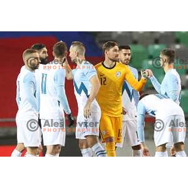 Miha Mevlja, Jasmin Kurtic ,Vid Belec, Mario Jurcevic in action during friendly football match between Slovenia and Azerbaijan in SRC Stozice, Ljubljana, Slovenia on November 11, 2020