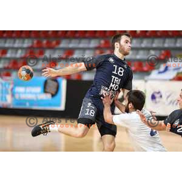 Marko Kotar in action during 1.NLB league handball match between MRK Ljubljana and Trimo Trebnje in Kodeljevo Hall, Ljubljana, Slovenia on November 14, 2020