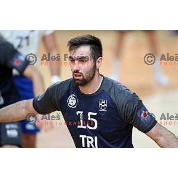 Dino Hamidovic in action during 1.NLB league handball match between MRK Ljubljana and Trimo Trebnje in Kodeljevo Hall, Ljubljana, Slovenia on November 14, 2020
