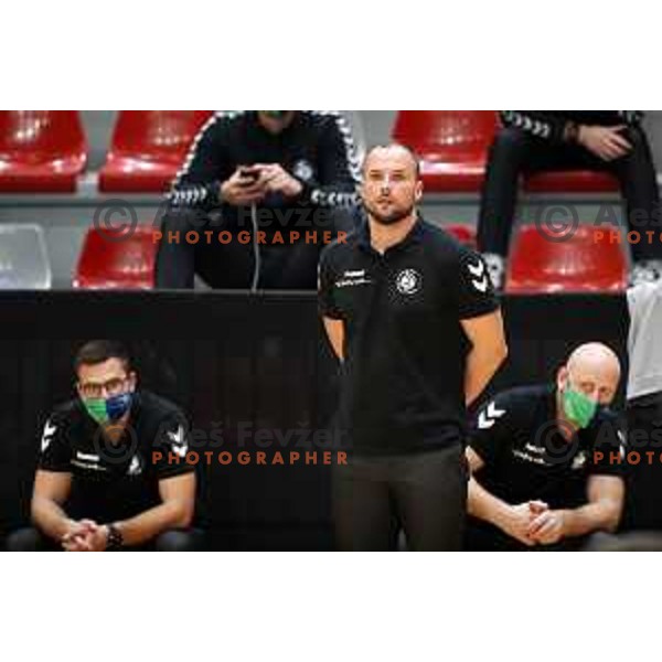 Uros Zorman, head coach of Trimo Trebnje during 1.NLB league handball match between MRK Ljubljana and Trimo Trebnje in Kodeljevo Hall, Ljubljana, Slovenia on November 14, 2020