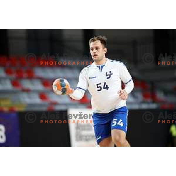 Miha Kolmanic in action during 1.NLB league handball match between MRK Ljubljana and Trimo Trebnje in Kodeljevo Hall, Ljubljana, Slovenia on November 14, 2020