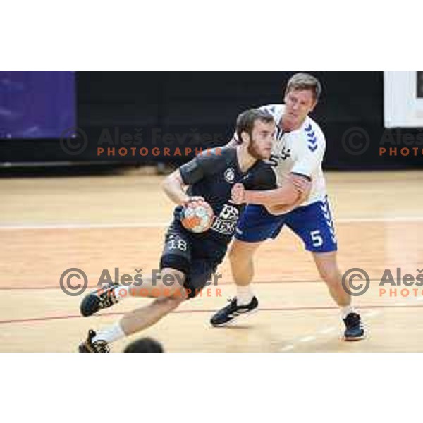 Marko Kotar in action during 1.NLB league handball match between MRK Ljubljana and Trimo Trebnje in Kodeljevo Hall, Ljubljana, Slovenia on November 14, 2020