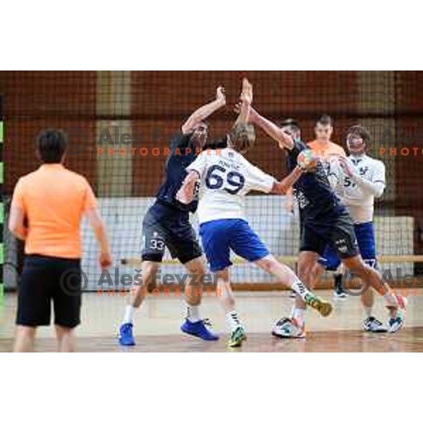 in action during 1.NLB league handball match between MRK Ljubljana and Trimo Trebnje in Kodeljevo Hall, Ljubljana, Slovenia on November 14, 2020