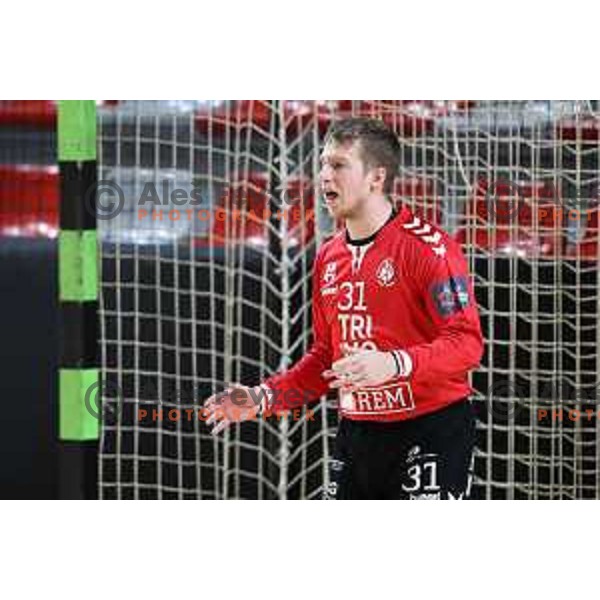 Urh Brana in action during 1.NLB league handball match between MRK Ljubljana and Trimo Trebnje in Kodeljevo Hall, Ljubljana, Slovenia on November 14, 2020