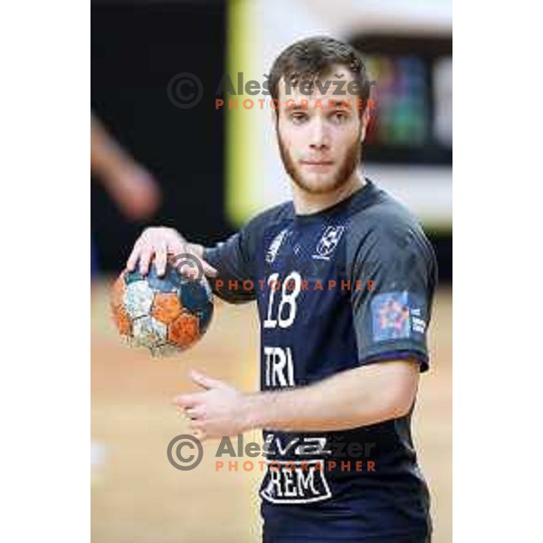 Marko Kotar in action during 1.NLB league handball match between MRK Ljubljana and Trimo Trebnje in Kodeljevo Hall, Ljubljana, Slovenia on November 14, 2020