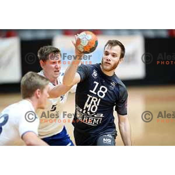 Marko Kotar in action during 1.NLB league handball match between MRK Ljubljana and Trimo Trebnje in Kodeljevo Hall, Ljubljana, Slovenia on November 14, 2020
