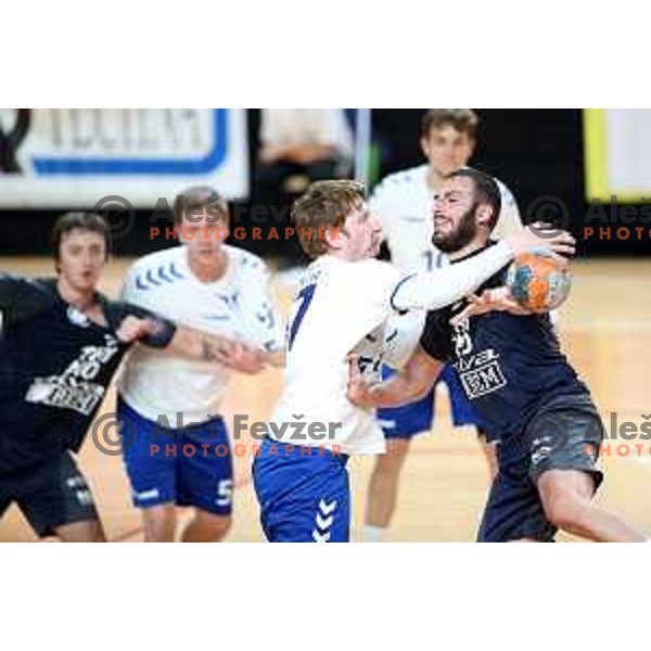 Ozgur Sarak in action during 1.NLB league handball match between MRK Ljubljana and Trimo Trebnje in Kodeljevo Hall, Ljubljana, Slovenia on November 14, 2020