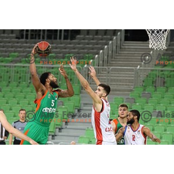 Mikael Hopkins in action during ABA league regular season basketball match between Cedevita Olimpija and Borac in Ljubljana on November 15, 2020