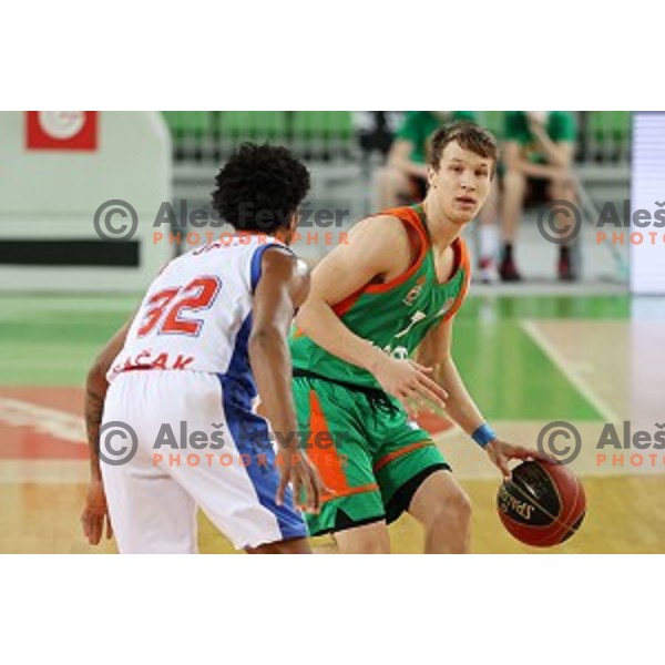 Dan Duscak in action during ABA league regular season basketball match between Cedevita Olimpija and Borac in Ljubljana on November 15, 2020