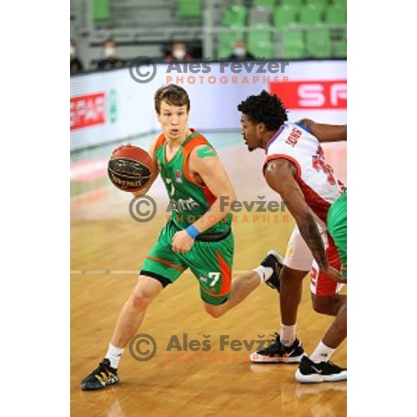 Dan Duscak in action during ABA league regular season basketball match between Cedevita Olimpija and Borac in Ljubljana on November 15, 2020