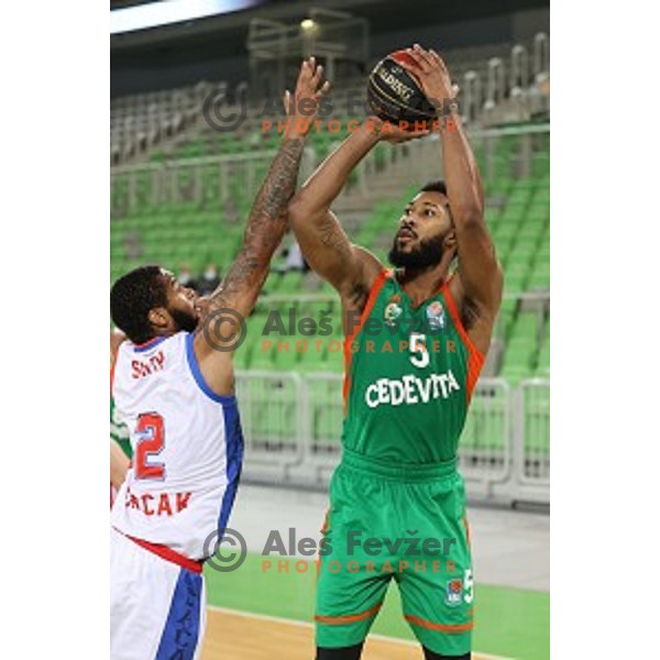 Mikael Hopkins in action during ABA league regular season basketball match between Cedevita Olimpija and Borac in Ljubljana on November 15, 2020
