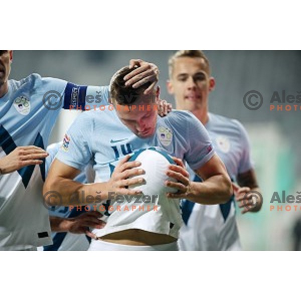 Jasmin Kurtic celebrates goal during UEFA Nations League 2021 football match between Slovenia and Kosovo in SRC Stozice, Ljubljana on November 15, 2020