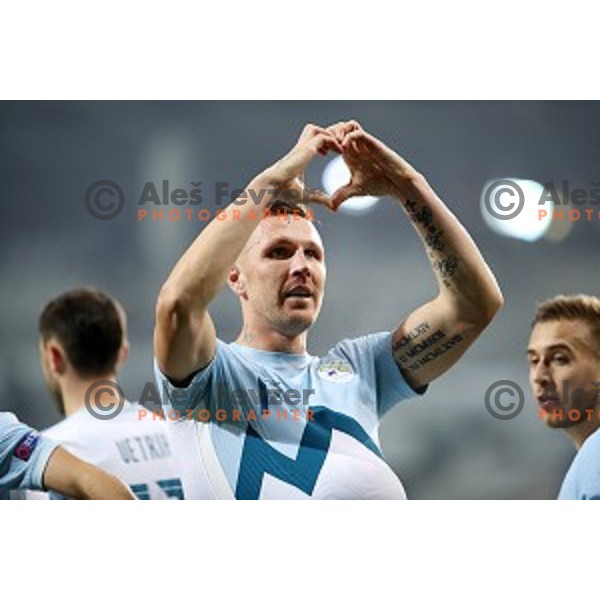 Jasmin Kurtic celebrates goal during UEFA Nations League 2021 football match between Slovenia and Kosovo in SRC Stozice, Ljubljana on November 15, 2020