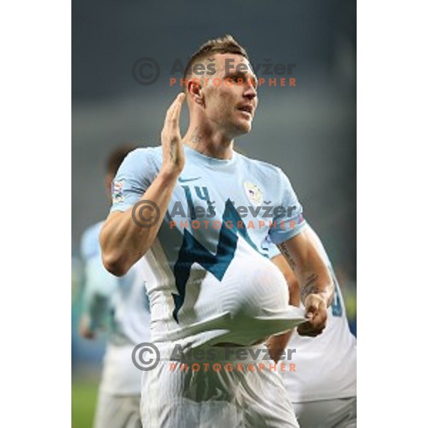 Jasmin Kurtic celebrates goal during UEFA Nations League 2021 football match between Slovenia and Kosovo in SRC Stozice, Ljubljana on November 15, 2020