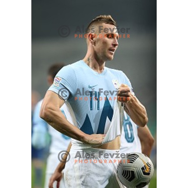 Jasmin Kurtic celebrates goal during UEFA Nations League 2021 football match between Slovenia and Kosovo in SRC Stozice, Ljubljana on November 15, 2020