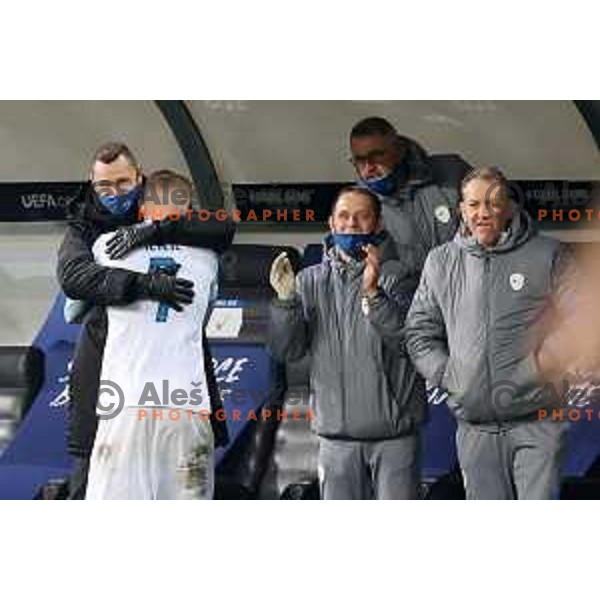 Milivoje Novakovic, Josip Ilicic, Igor Benedejcic of Slovenia in action during UEFA Nations League 2021 football match between Slovenia and Kosovo in SRC Stozice, Ljubljana on November 15, 2020