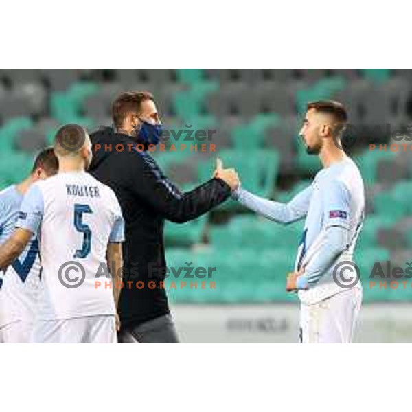 Jan Oblak and Andraz Sporar of Slovenia celebrate after UEFA Nations League 2021 football match between Slovenia and Kosovo in SRC Stozice, Ljubljana on November 15, 2020