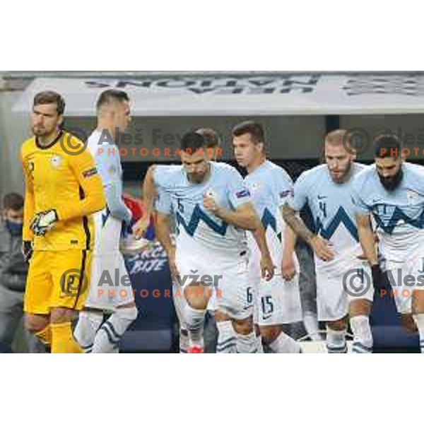 Vid Belec, Josip Ilicic, Damjan Bohar, Miha Blazic of Slovenia in action during UEFA Nations League 2021 football match between Slovenia and Kosovo in SRC Stozice, Ljubljana on November 15, 2020