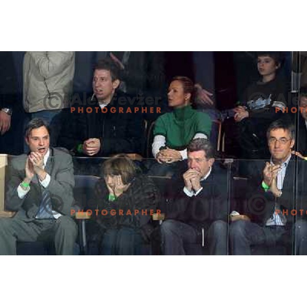 VIPs at sixth game of the Final of EBEL league between ZM Olimpija and Red Bulls Salzburg, played in Ljubljana 25.3.2008. Red Bulls Salzburg won the game 3:2 and series 4:2 and became Champions of EBEL league. Photo by Ales Fevzer 