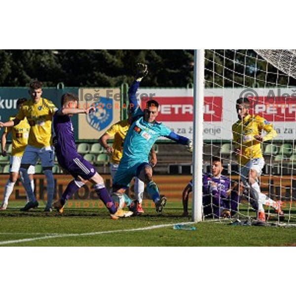 Rudi Pozeg Vancas and Igor Vekic in action during Prva Liga Telekom Slovenije 2020-2021 football match between Bravo and Maribor in Ljubljana, Slovenia on November 21, 2020