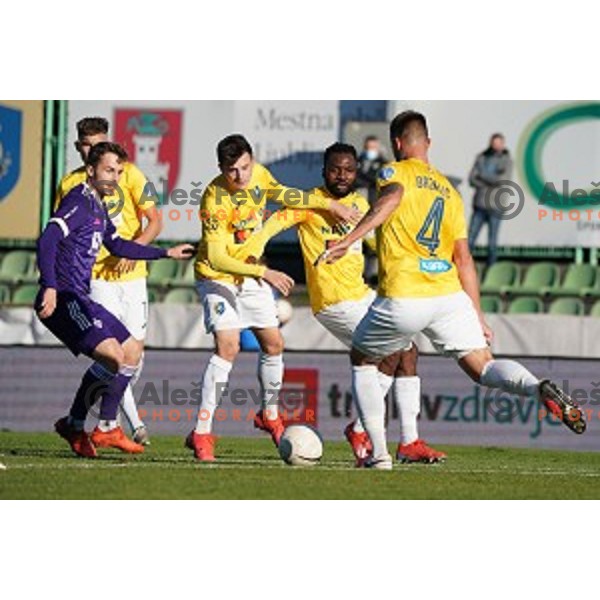 Jan Repas and Martin Kramaric in action during Prva Liga Telekom Slovenije 2020-2021 football match between Bravo and Maribor in Ljubljana, Slovenia on November 21, 2020
