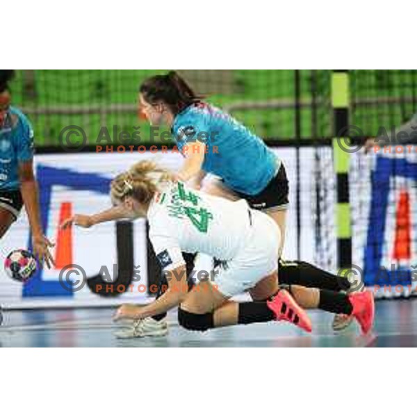 Natasa Ljepoja in action during EHF Champions League Women 2020-2021 handball match between Krim Mercator (SLO) and FTC-Rail Cargo Hungaria (HUN) in SRC Stozice, Ljubljana, Slovenia on November 21, 2020