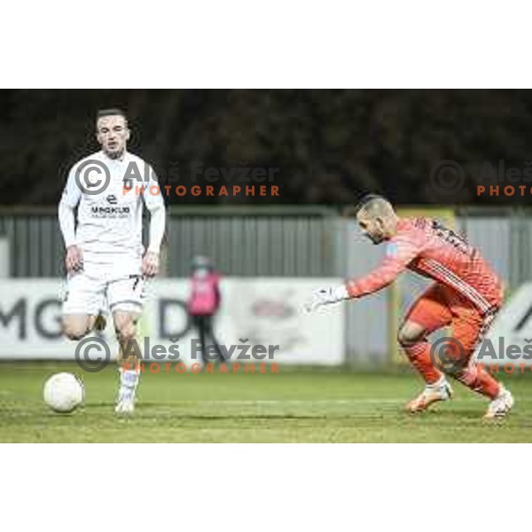Dorde Ivanovic vs Matko Obradovic in action during Prva liga Telekom Slovenije football match between Mura and Olimpija in Fazanerija, Murska Sobota, Slovenia on November 21, 2020