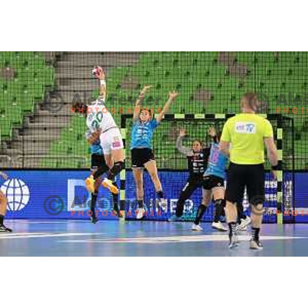 nina Zabjek in action during EHF Champions League Women 2020-2021 handball match between Krim Mercator (SLO) and FTC-Rail Cargo Hungaria (HUN) in SRC Stozice, Ljubljana, Slovenia on November 21, 2020