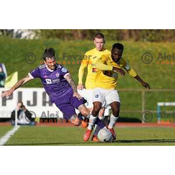 Denis Klinar of Maribor and Ovbokha Agboyi in action during Prva Liga Telekom Slovenije 2020-2021 football match between Bravo and Maribor in Ljubljana, Slovenia on November 21, 2020