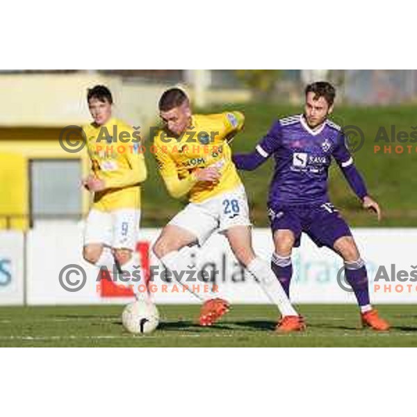 Rok Maher and Jan Repas in action during Prva Liga Telekom Slovenije 2020-2021 football match between Bravo and Maribor in Ljubljana, Slovenia on November 21, 2020