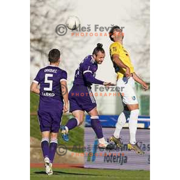 Spiro Pericic of Maribor and Mustafa Nukic in action during Prva Liga Telekom Slovenije 2020-2021 football match between Bravo and Maribor in Ljubljana, Slovenia on November 21, 2020