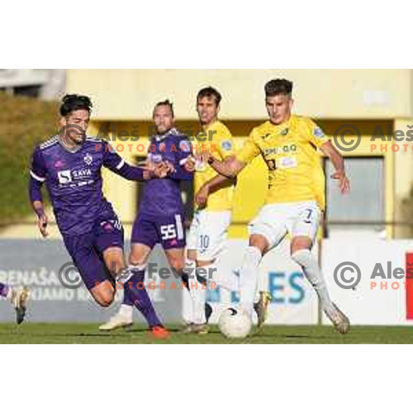 Ilija Martinovic of Maribor and Nino Zugelj in action during Prva Liga Telekom Slovenije 2020-2021 football match between Bravo and Maribor in Ljubljana, Slovenia on November 21, 2020