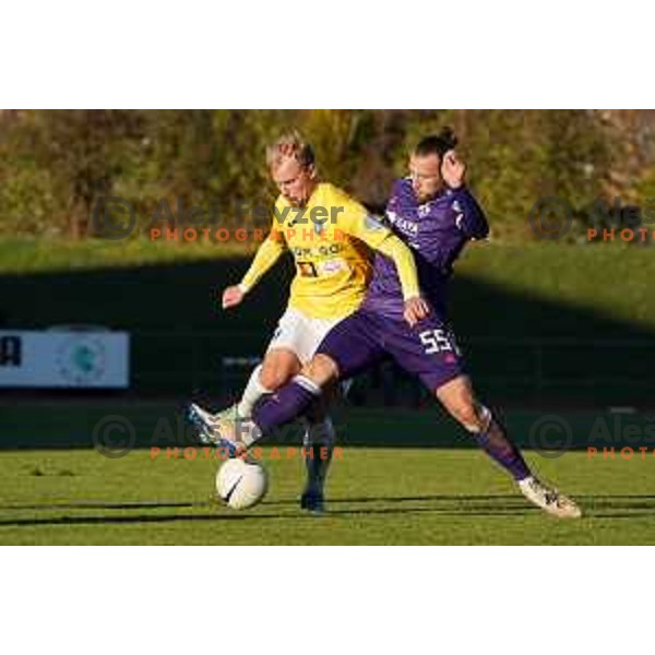 Sandi Ogrinec and Spiro Pericic of Maribor in action during Prva Liga Telekom Slovenije 2020-2021 football match between Bravo and Maribor in Ljubljana, Slovenia on November 21, 2020