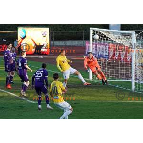 Rok Kidric and Azbe Jug of Maribor in action during Prva Liga Telekom Slovenije 2020-2021 football match between Bravo and Maribor in Ljubljana, Slovenia on November 21, 2020