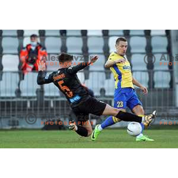 Mark Spanring and Timotej Dodlek in action during Prva Liga Telekom Slovenije 2020-2021 football match between Koper and Bravo at Bonifika, Koper on November 24, 2020