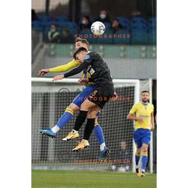 Nardin Mulahusejnovic and Nino Zugelj in action during Prva Liga Telekom Slovenije 2020-2021 football match between Koper and Bravo at Bonifika, Koper on November 24, 2020